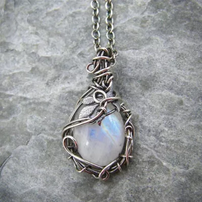 Vintage 925 Silver Moonstone Necklace Pendant For Women Party Jewelry Xmas Gift • $1.59