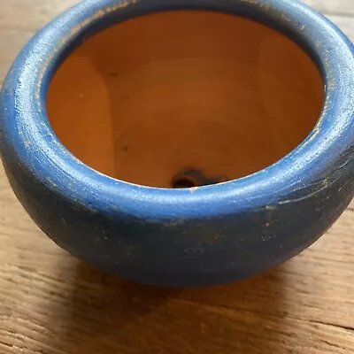 $20 • Buy Vintage Small Unbranded Marked MEXICO Blue Pottery Small Round Plant Pot Vase