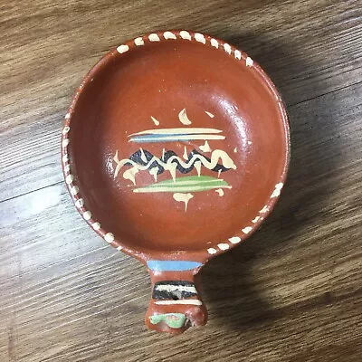 Mexican Red Clay Pottery Bowl With Handle Vintage Small • $14.99