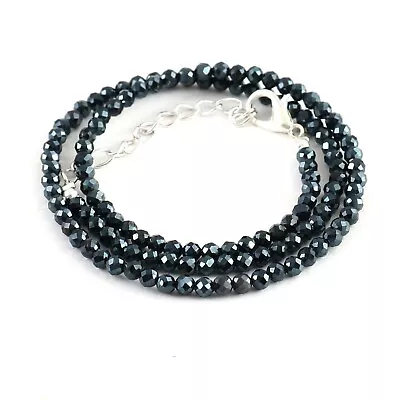 $21.59 • Buy 925 Sterling Silver Beautiful Black Diamond Beaded Strand Necklace For Women/Men