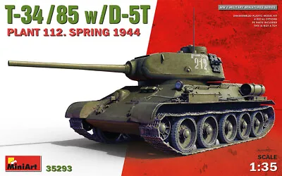 Miniart 1/35th Scale Russian T-34/85 W/D-5T Tank Plastic Model Kit. • £36.99