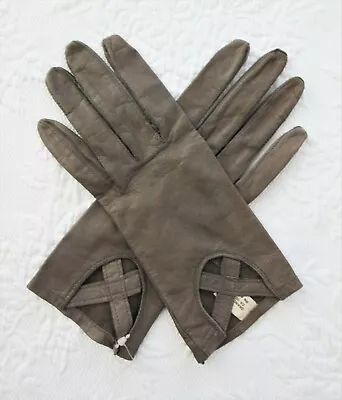 Portolano Ladies Size 7.5 Taupe Brown Unlined Kidskin Leather Driving Gloves Vtg • $34