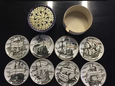 Set Of 8 Fornasetti Plates 4  Velieri Tall Ship Coasters MCM Mid Century  • $769