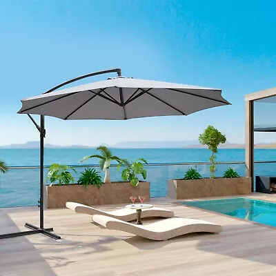 Alivio 3m Grey Parasol Umbrella Optional Base For Outdoor Garden Patio Deck Pool • £37.99