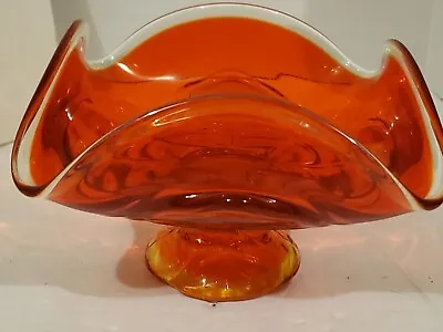 Amberina Glass Pedestal Folded Glass Bowl Mid Century Modern  • $18