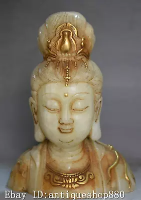 9  China Taoism Old Jade Gilt Kwan-yin Guan Quan Yin Guanyin Head Bust Statue • $289