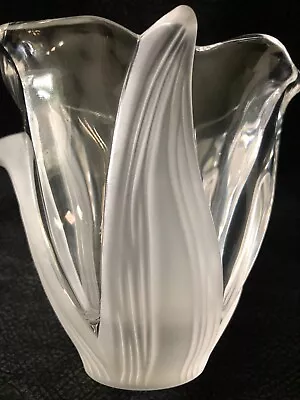 Rare New Mikasa Tulip Shaped Crystal Bowl Vase With Frosted Etched Ribbed Leaves • $32.95