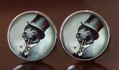 Dog In Top Hat Novelty Cufflinks Silver Gray White Men's • $24.99