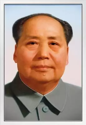 Chairman Mao Zedong Portrait China Chinese White Wood Framed Poster 14x20 • $39.98