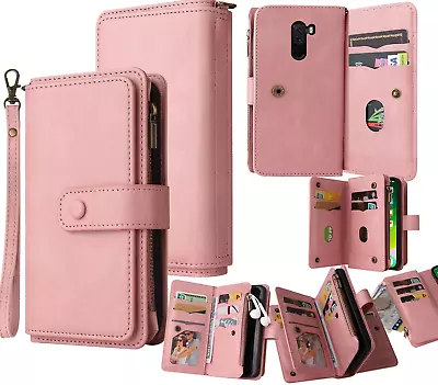 Xiaomi Pocophone F1 Sude Multifunction Wallet Case 15 Cards & Zipper • $17.95