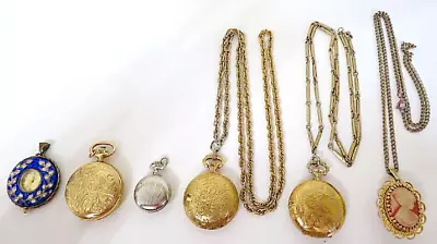 Lot Of 6 Vintage Pendant Watches- 3 W/ Chains - 2 Quartz 4 Mechanical Wind-Up • $10.50