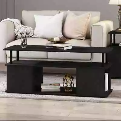 Furinno Coffee Table 20.07 X47.24 X18.89  Black Large Rectangle Solid Wood+Shelf • $69.82