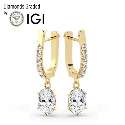 IGI2 CT  Solitaire Lab-Grown Oval Diamond Hoops Earring 18K Yellow Gold • £1288