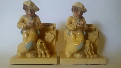 Rare!  1930s  Antique Chalkware Bookends!  Boy & Hound Dog. Great For Boys Room! • $23.99