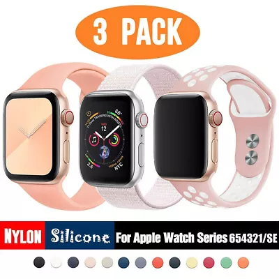 $9.99 • Buy 3 PACK Silicone Sport Band Nylon Strap For Apple Watch 7 6 5 4 3 IWatch SE 45 MM