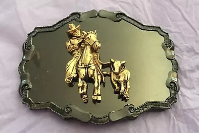 Rare Vintage 1978 Raintree Gold Cowboy Calf Roping Trophy Style Belt Buckle • $27.95