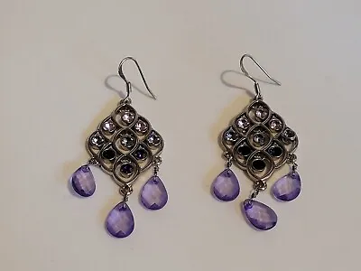 Celtic Styled Purple Rhinestone Dangle Pendant Earrings • £4.99