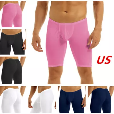 US Mens Quick Dry Tights Compression Shorts Gym Elastic Bulge Pouch Trunks Pants • $8.54