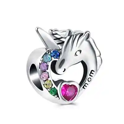 Unicorn Mom Rainbow S925 Sterling Silver Bead Charm For Women Aunt Mum Nan • £7.90