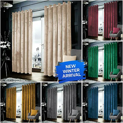 £42.99 • Buy Blackout Crushed Velvet Curtains Eyelet Ring Top Ready Made Lined Pair Curtains