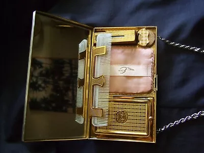 Vintage Evans Silver And Rhinestone Case HTF Rare Complete Small Minaudière • $298