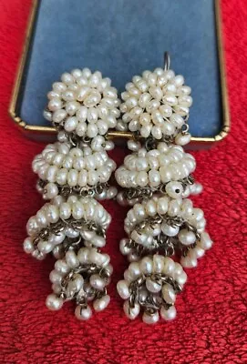 Vintage Mexican Sterling Silver Pearl Filigree Frida Drop Dangle Earrings • $185