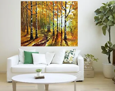 Leonid Afremov SUNNY AUTUMN BIRCHES  Painting Canvas Wall Art Picture Print HOME • £26