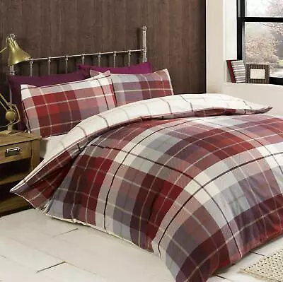 Flannelette Brushed Cotton Duvet Cover Set Tartan Bedding Quilt Cover Bed Set  • £19.99