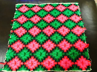 Vintage Handmade BARGELLO NEEDLEPOINT Pillow Top Pink Green 16x16  • $24.95