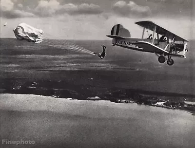 1931 Vintage AVIATION AIRPLANE Aerial Parachute Biplane Navy Photo Art 11x14 • $198.11