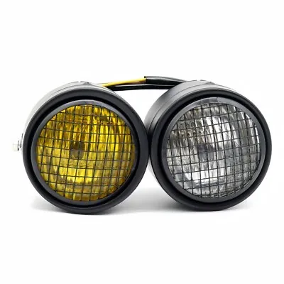 Motorcycle Black Twin Dominator Headlight Dual Lamp With Mount Bracket Street • $44.17