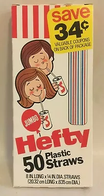 Vintage 1980 Jumbo Hefty Drinking Plastic Straws 50 NOS In Box Red-White-Blue 8  • $9.99