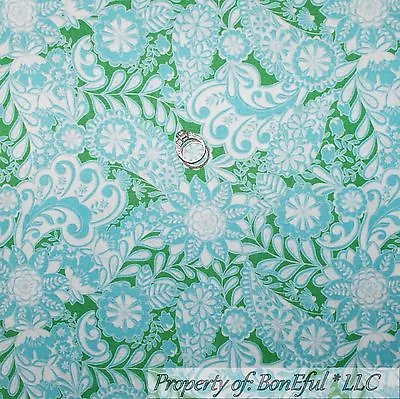 BonEful Fabric FQ Cotton Quilt Green Blue White Flower Irish St Patricks Day Dot • $5.13