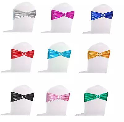 £1.39 • Buy 1/50/100 Shiny Foil Stretch Chair Cover Band With Buckle Slider Sashes Bow Decor