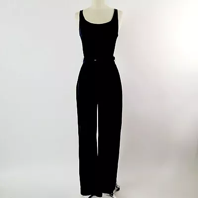 Vintage 80s PG Collections Ginger Bort Black Velvet Jumpsuit Sz 4 Belted • $106.99