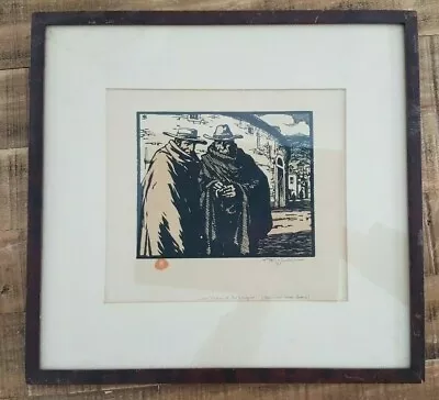 T.F. Simon - Signed / Framed Colored Woodcut -  Andalusians In Ronda  • $500