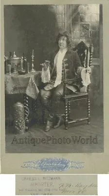 Woman As Man W Pipe Wine Liquor Antique Cabinet Photo • $60.01
