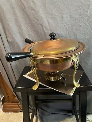 COPPER BRASS FONDUE POT CHAFFING DISH 3 Footed￼ Vintage ￼ • $33