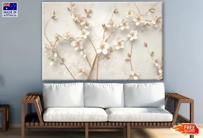 White & Gold 3D Flower Tree Design Canvas Collection Home Decor Wall Print Art • $17.74