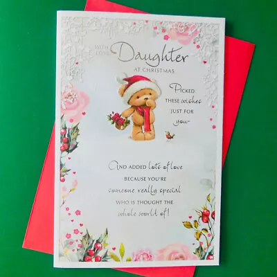 Daughter Christmas Card Cute Bear Nice Message Nice Verse Words Insert Page • £2.85