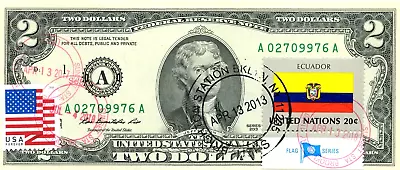 $2 Dollars 2013 Stamp Cancel Postal Flag From Ecuador Value $175 • $175