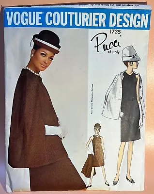 1967 Vtg VOGUE Couturier Pattern #1735 Dress & Cape PUCCI Italy Plus Sz 14 UC FF • $78