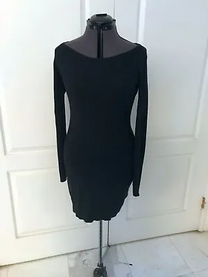H&M Basic Black Sweater Dress Size M Ribbed Cuffs And Hem Wide Neck Bodycon • $10.99