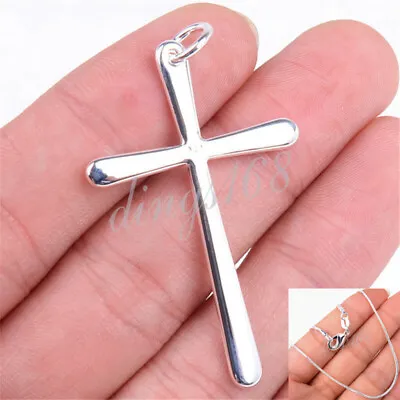 Men&Women's 925 Sterling Silver Tarnish-Fr​ee Smooth Holy Cross Pendant+Necklace • $19.99