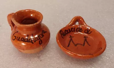 2 Mexico Clay Pottery Miniature Dish Bowl Handmade Hand Painted Mexican Folk Art • $0.99