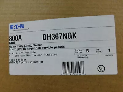 Eaton NSB DH367NGK Safety Switches DH 3P 800A 600V 50/60Hz 3Ph Fusible 4Wire EA • $11081.54