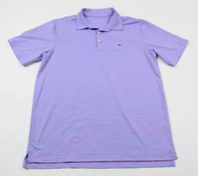 Vineyard Vines Polo Shirt Mens Medium Blue Purple Stripe Short Sleeve Stretch • $17.97