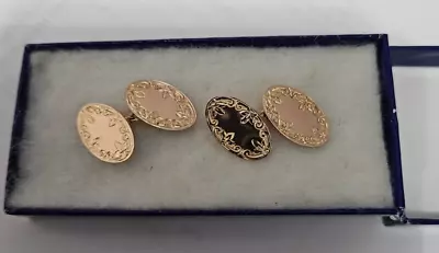 Solid 6 Grams 9ct 375 Gold Hallmarked Foliate Engraved Gents Cuff Links. Awesome • £195