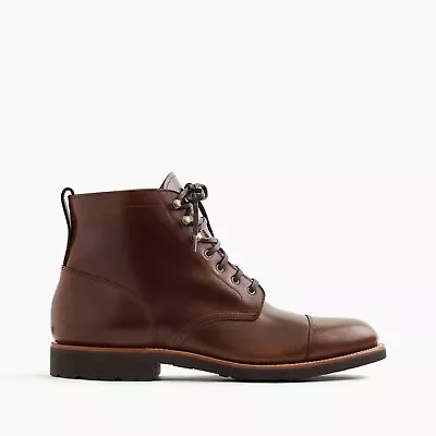 J. Crew Mens Kenton Leather Cap Toe Boots Dark Brown Sz 8.5 (org $248) F4446 NIB • $199.97