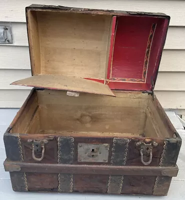 Antique Victorian Doll's Steamer Trunk Dome-Top Toy Box Travelling Chest 19th C. • $350